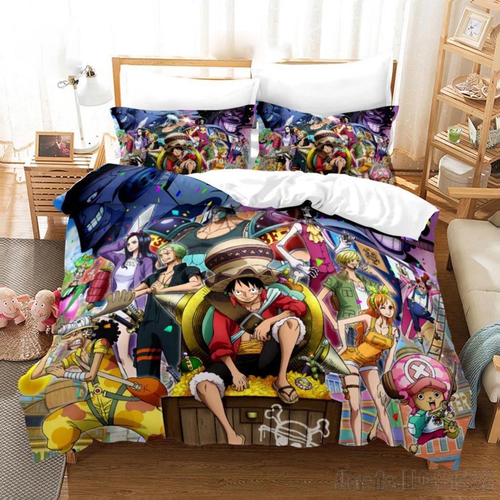 One Piece Anime Bedding Set Juvenile Monkey D.Luffy Odyssey Duvet Cover Set Design Bedding Set King Size Bed Comforters