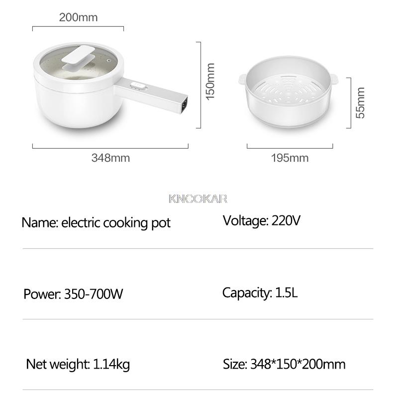 700W Electric Cooking Pot Portable Hot Pot Rice Cooker Multi-cooker Ceramic Liner Skillet Single/Double Layer 2 Gear 1.5l