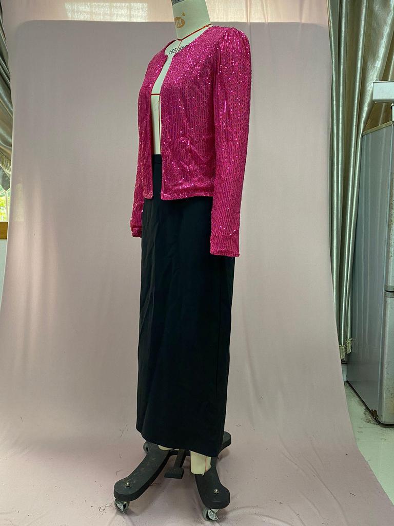 Europejska i Amerykańska Damska Wiosenna Kurtka Colorblock z Cekinami ze Stójką - Krótka, Casualowa, Wszechstronna Moda.