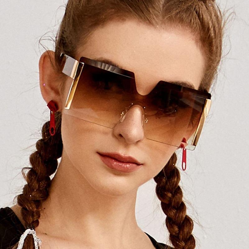 European American Conjoined Frameless UV400 Protection Sunglasses Woman Versatile Stylish Big Frame Personalized Resin Sun Glasses gafas