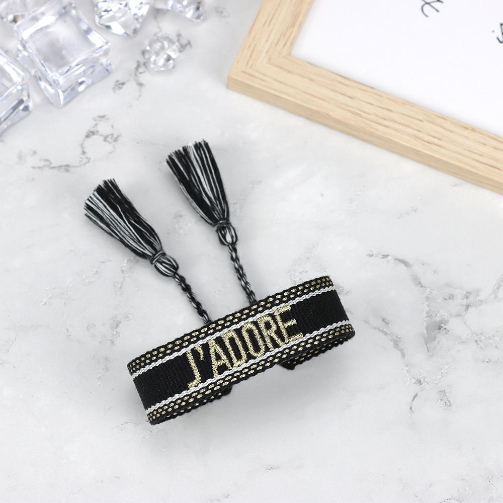 J'adore Bracelet: Embroidered Letter Tassel Wristband for Women & Couples