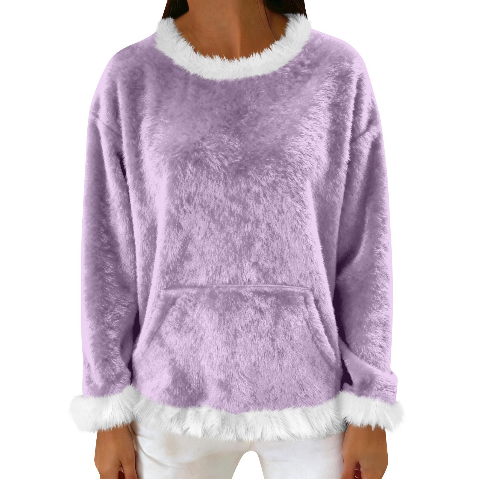 

Жіночий повсякденний флісовий світшот з довгим рукавом, круглим вирізом, повсякденний, зручний, вільного крою, легкий, жіночий фланелевий світшот XL фіолетовий