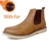 Warmes Plüschfell Winter Herren Chelsea Boots Neue Mode Bequeme Mann Stiefeletten Echtes Leder Gummiband Business Casual Schuhe