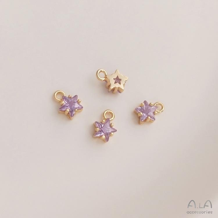 Colorful Pentagram Zircon Birthstone & Lucky Stone 14K Gold-Filled Pendant Charm with Long-Lasting Color.