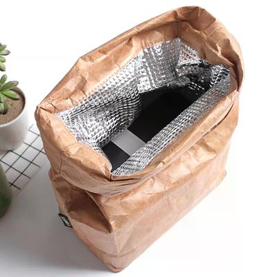 Braune Lunchtüte aus Papier, wiederverwendbar, isoliert, Thermo-Kühlsack, Magnetverschluss