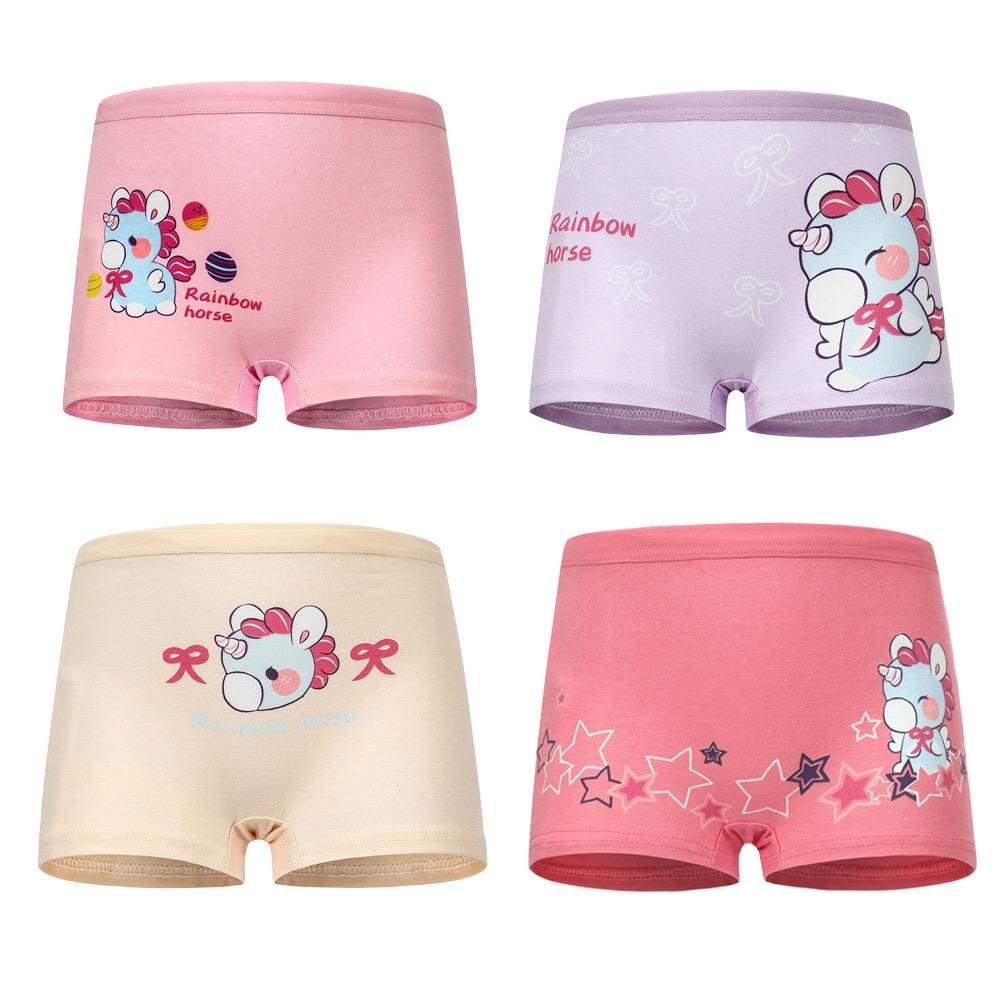 4Pc Kids Panties Girls' Briefs Female Child Underwear Lovely Cartoon Panties