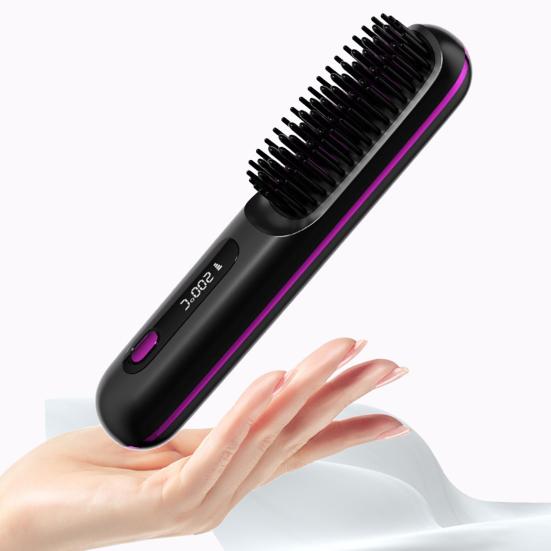 Cordless Ionic Hair Straightener Brush 3-in-1 Straighten Curl & Smooth Negative Ion Hair Brush Portable & Rechargeable Fast Heating