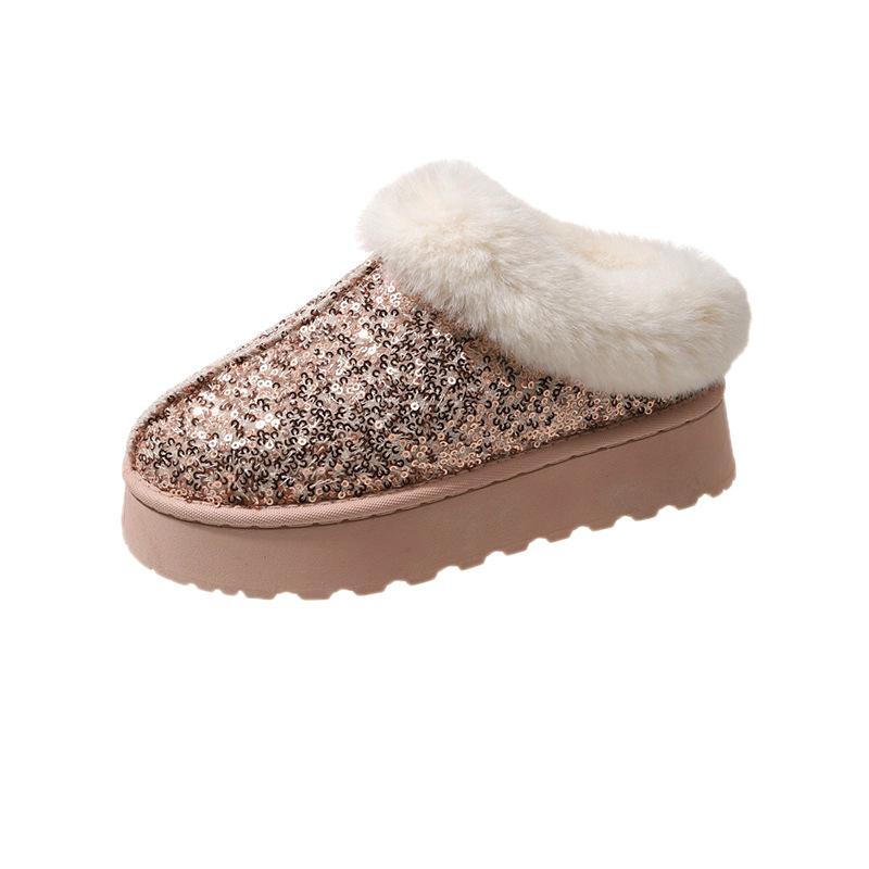 Women's Snow Boots for Autumn and Winter Large Size Thick Sole Sequins Thick Fur Mouth Thick and Warm Snow Boots for Women