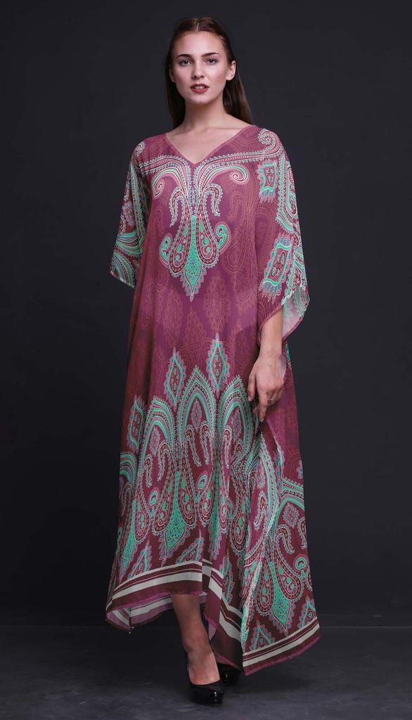 Phagun Floral & Paisley Long Caftan Maxi Dress Beach Swimwear Cover up Womens