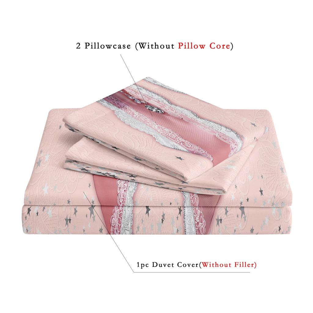 3Pcs Bow Bedding Set, Pink Rhinestone Bow Print Duvet Cover, For Family Bedrooms Dormitories Hotels High Definition Printing