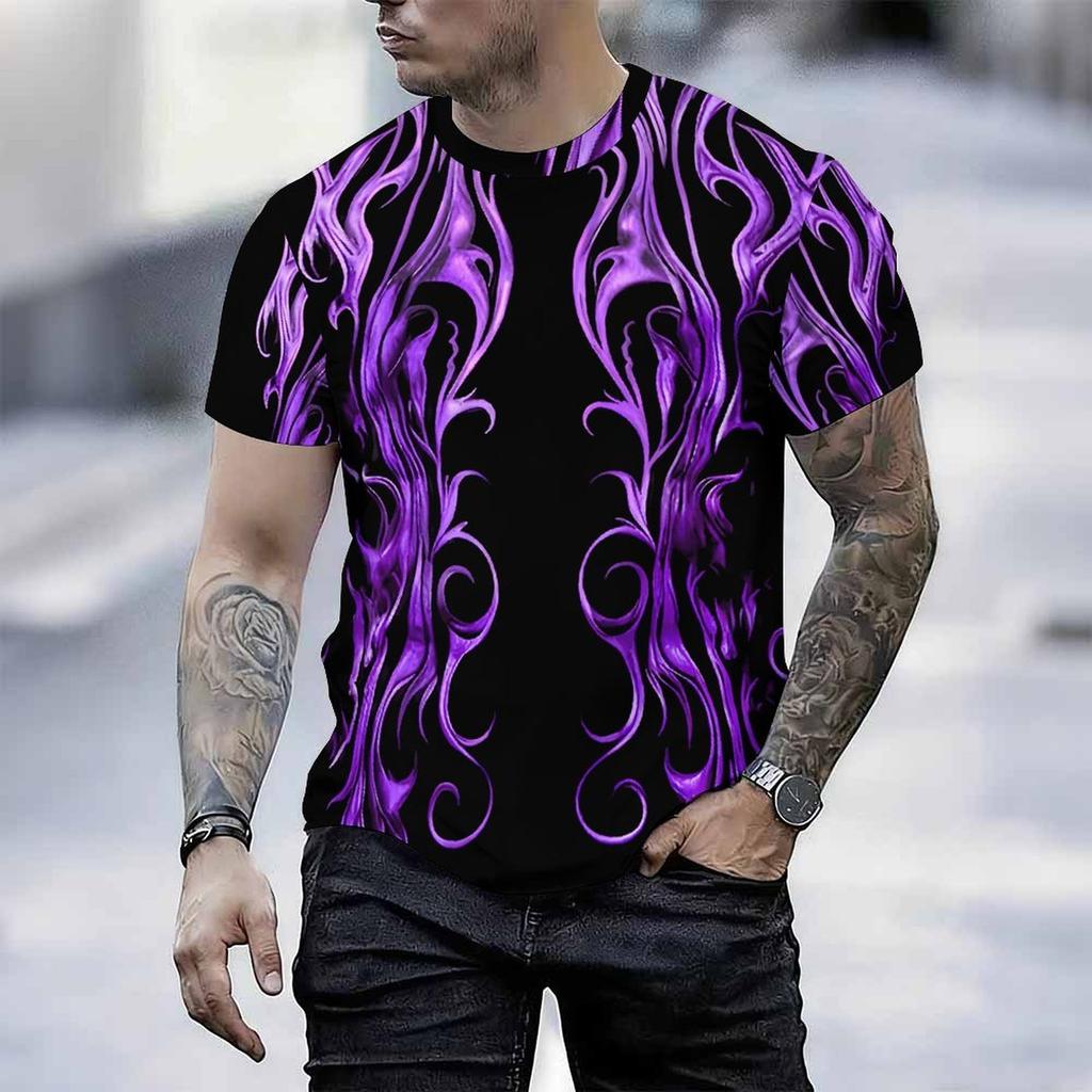 Women Short Sleeve Crew Neck T Shirt Dark Blue Light Blue Abstract Flame Swirl Print Top