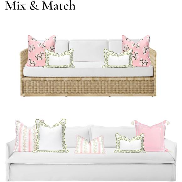 Hofdeco Premium Coastal Patio Indoor Outdoor Scalloped Lumbar Pillow Cover Only, 12"x20" Water Repellent for Backyard, Couch, Green Embroidered