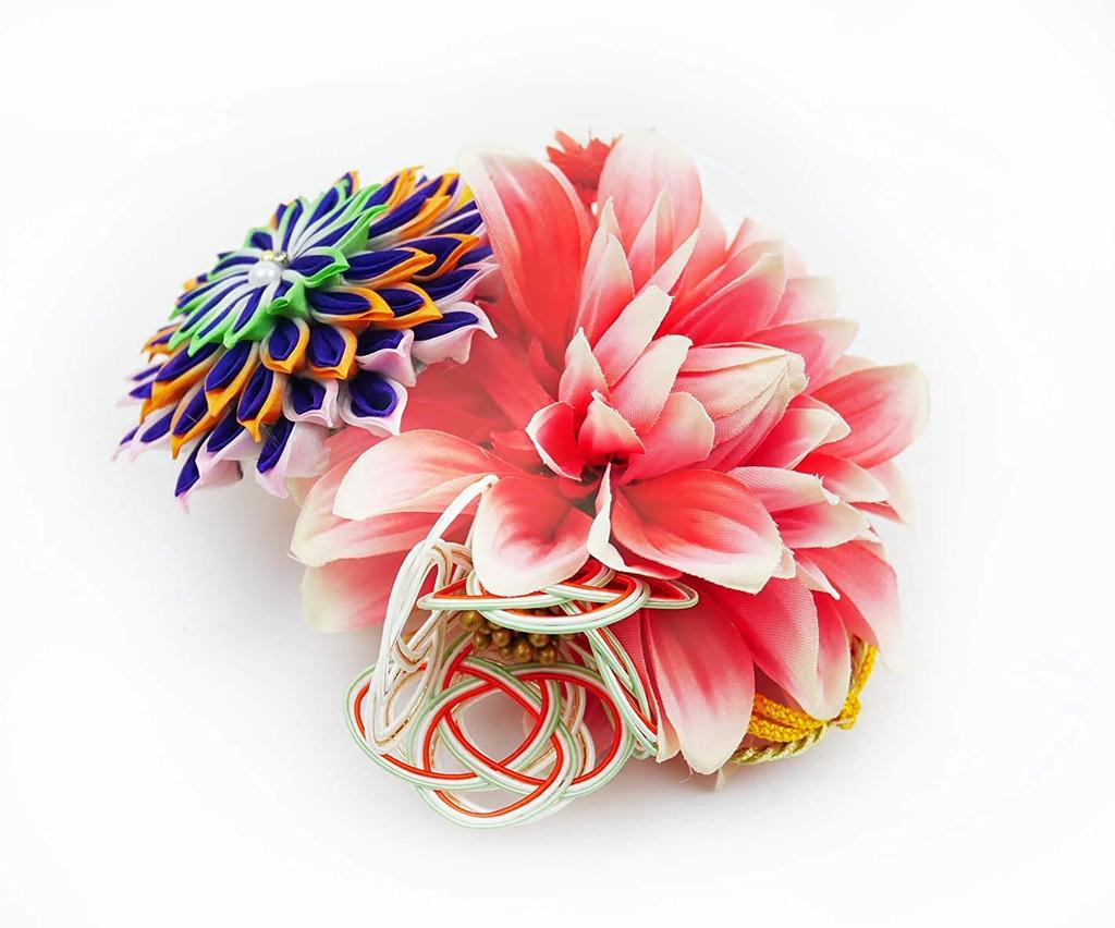 Håraccessoar Kanzashi stor perfekt för furisode yukata och examen Tvådelat set, (stift), wk-108, Tsumami-zaiku (handgjord), storlek, röd, rosa,