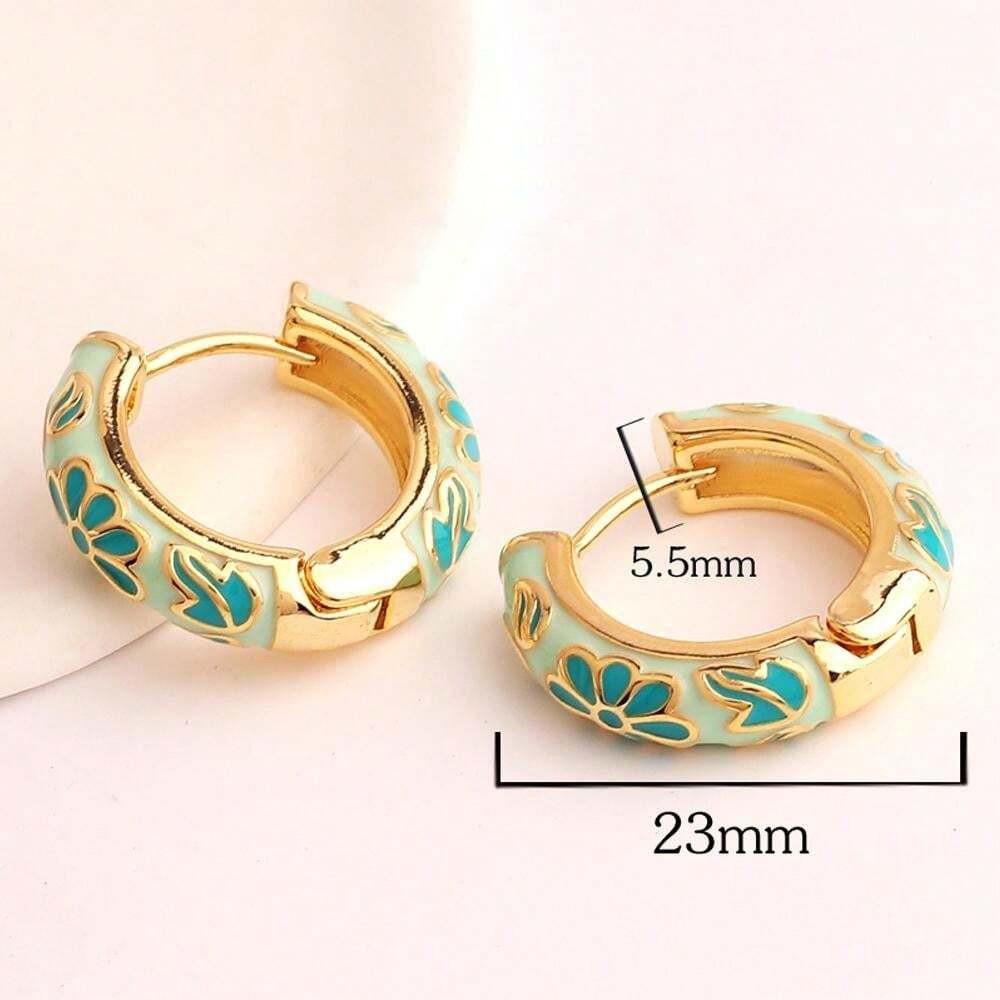 Bohemian Enamel Floral Hoop Earrings Intricate Hand Painted Flower Patterns Multiple Color Options Women's Party Daily Fashion