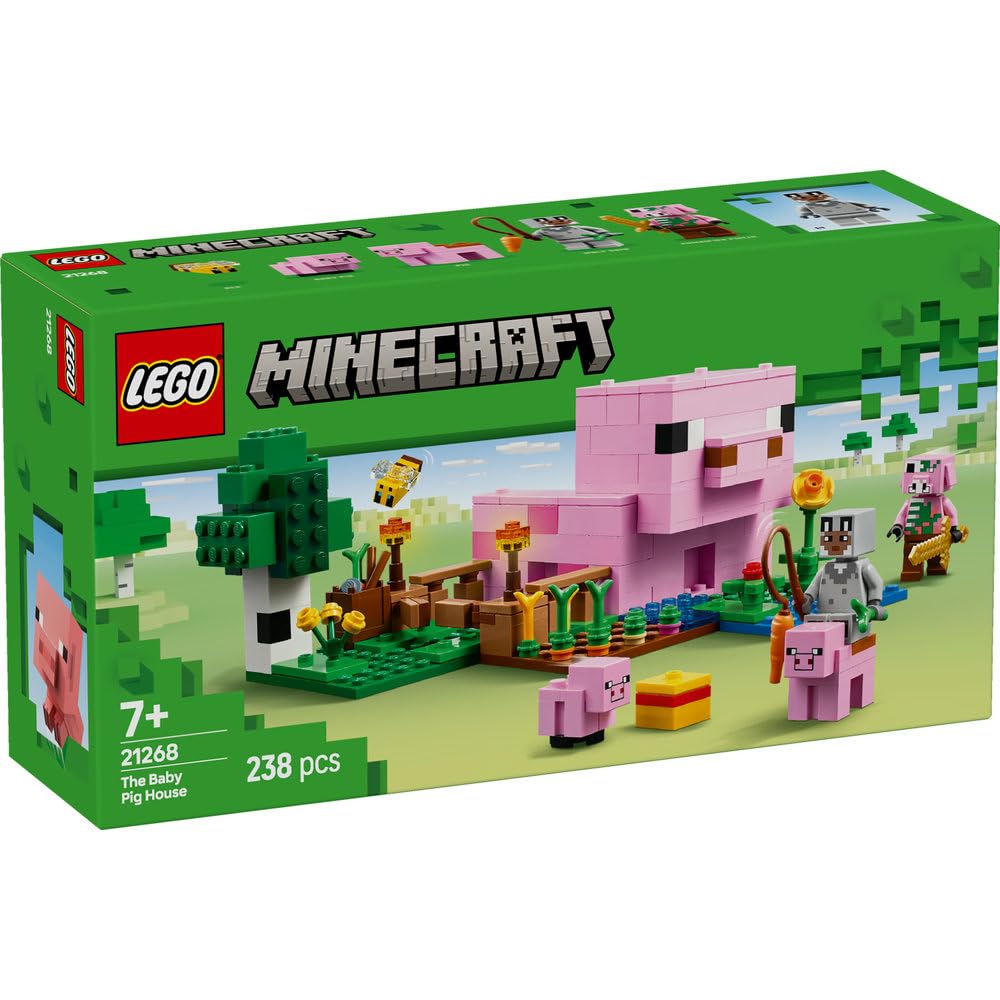 LEGO Minecraft Baby Pig House Toy - Birthday Present, Building Blocks, for Girls and Boys, Ages 7, 8, 9, Elementary School, Game (21268)