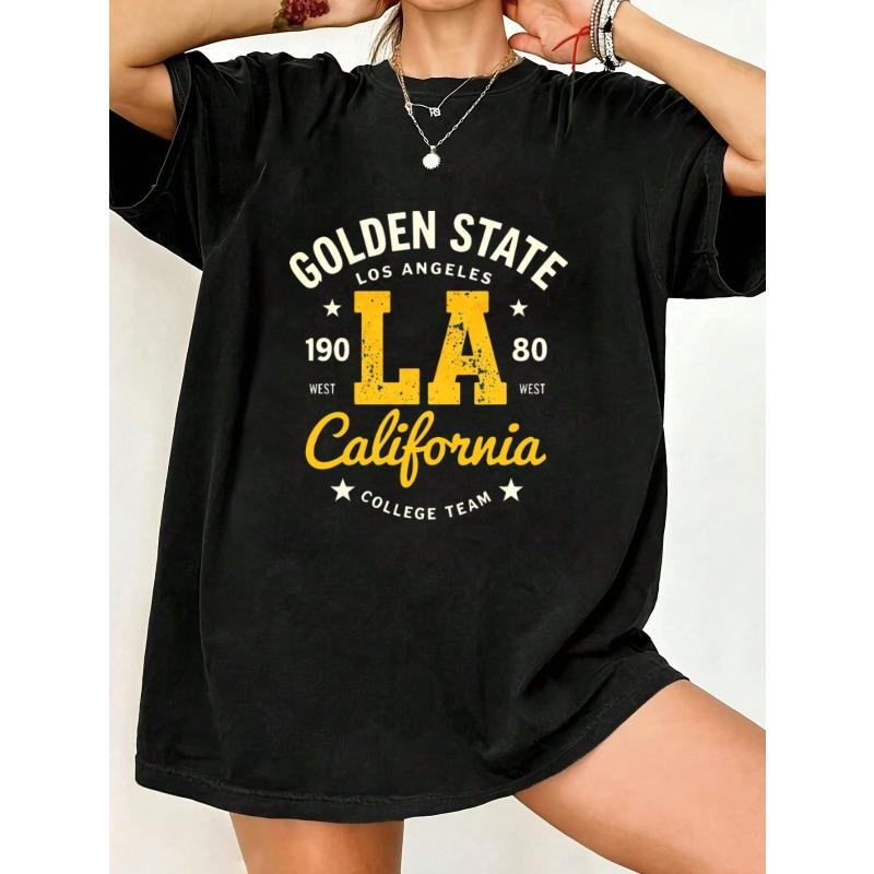 

Oversized T Shirt Black Golden State Los Angeles La California College Team Print Casual Wear For Women Summer Outfit Streetwear Fashion Top XXXXL