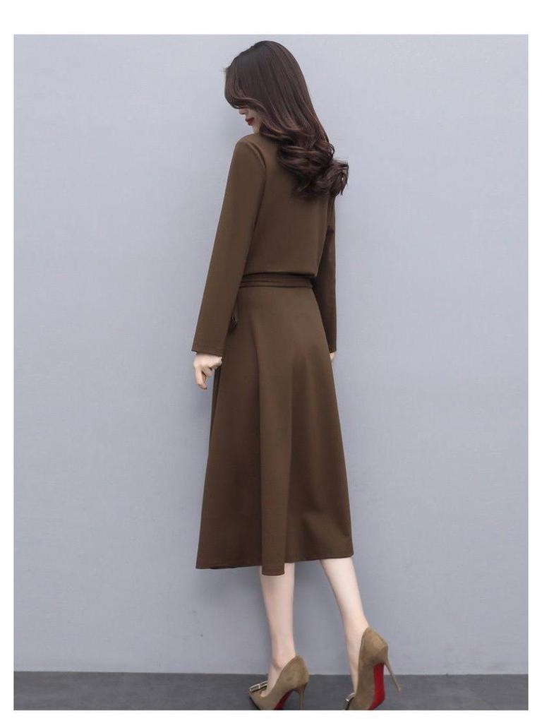 Elegant A-line Long Sleeve High Neck Dress with Bow Tie for Women - Spring/Autumn Collection