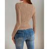 2026 Spring and Autumn New Women's Casual Textured Round Neck Long Sleeve Slim Fit T-Shirt