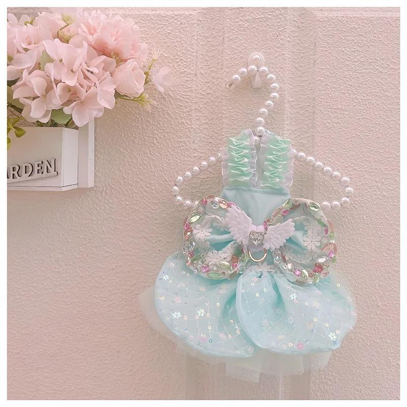 

Lace Mesh Dress Dresses,Stylish Puppy Gown Costume For Small Medium Dogs,Adjustable Sling Skirt with Cute Wings XXS синий
