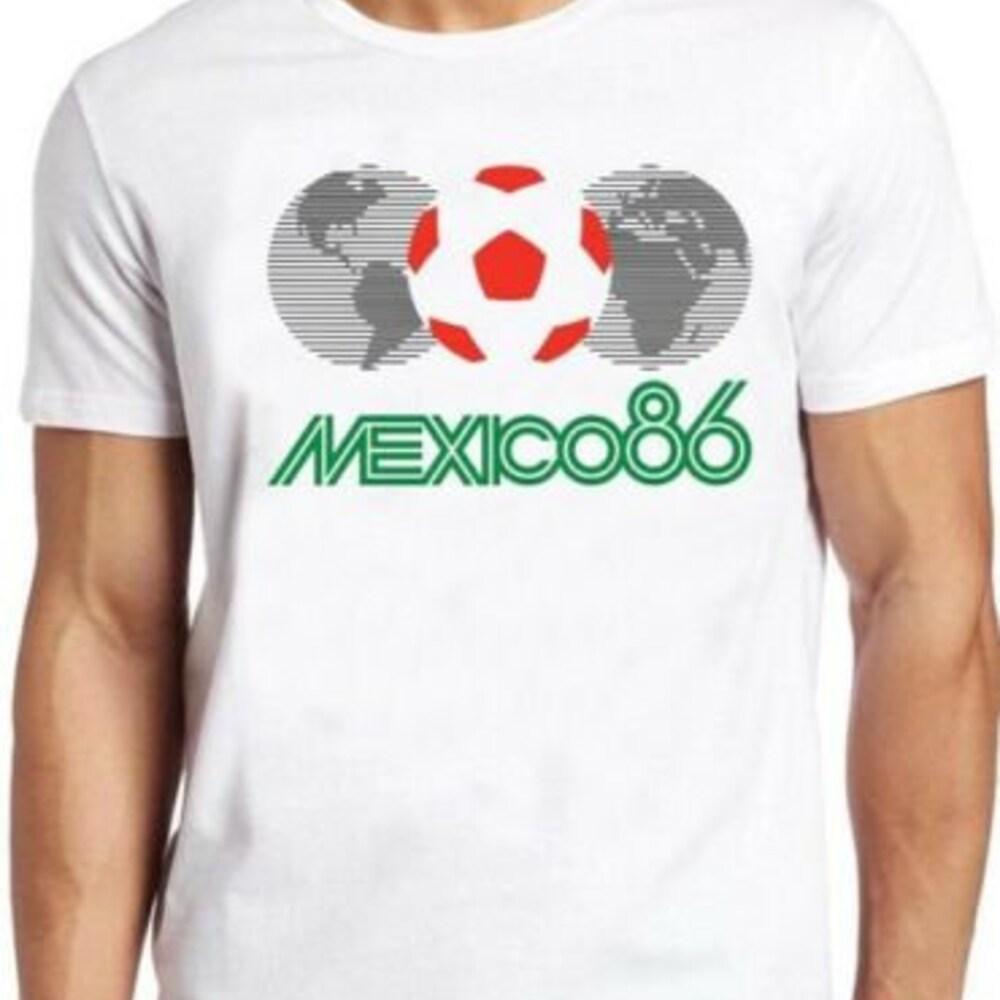 

Футболка из 100% хлопка плотностью 230 г/м2 с логотипом Mexico 86 Футболка с логотипом 80-х годов Футбольный ретро-чемпионат мира Марадона Крутая подарочная футболка 125 XS белый