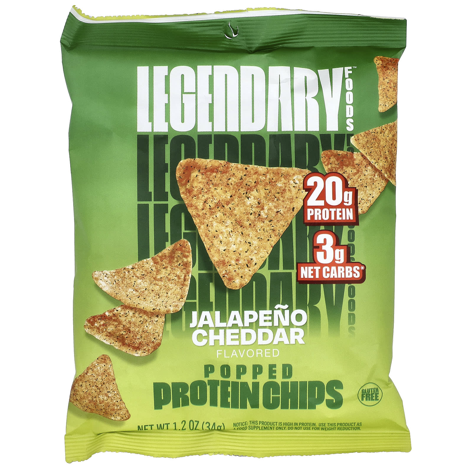 

Legendary Foods, Baked Protein Chips, Jalapeño Cheddar, 1.2 oz (34 g)