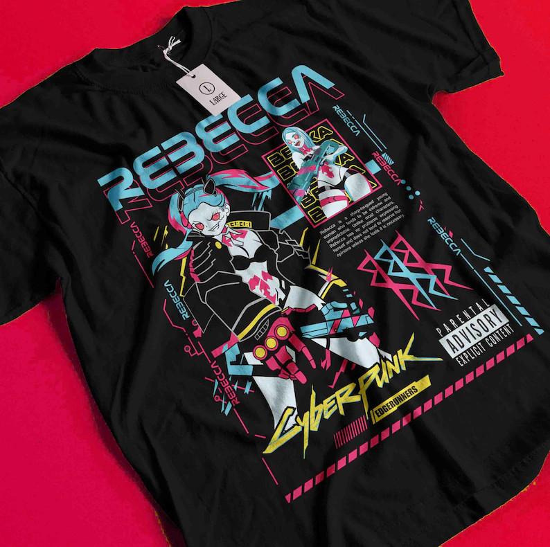 Anime Waifu Rebecca Cyberpunk: Edgerunners Black T-Shirt Full Size S-5XL Unisex T-Shirt XXL
