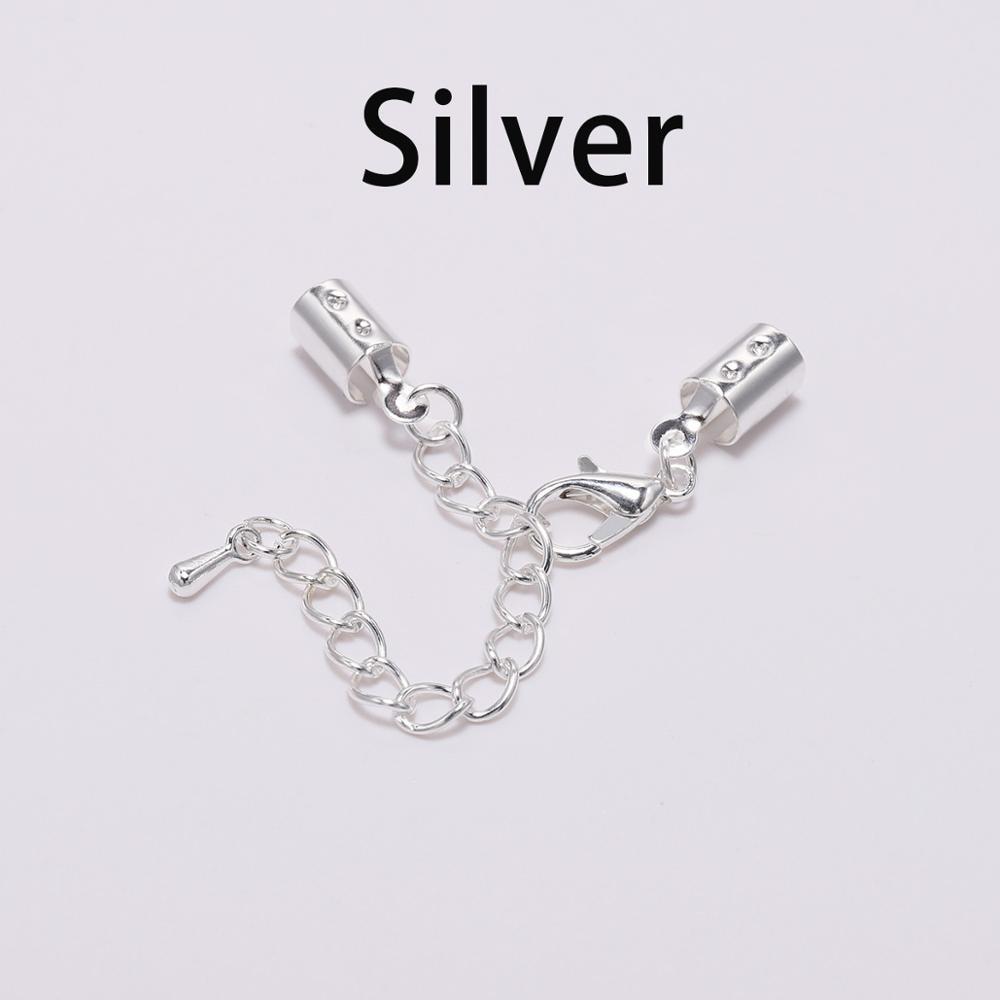 10 Stück/Lot 5 mm goldfarbene Kordelklemmen Endkappen mit Karabinerverschlüssen, passend für runde Kordel-Anschlüsse für DIY-Schmuckherstellung