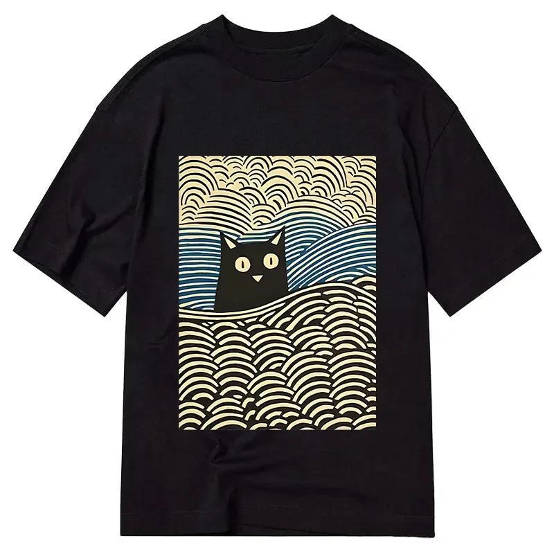 Kawaii Cat Japanese Printed Cotton T-shirt Summer Men's and Women's New Clothing Fashion High Quality Y2K T-shirt Street Wear