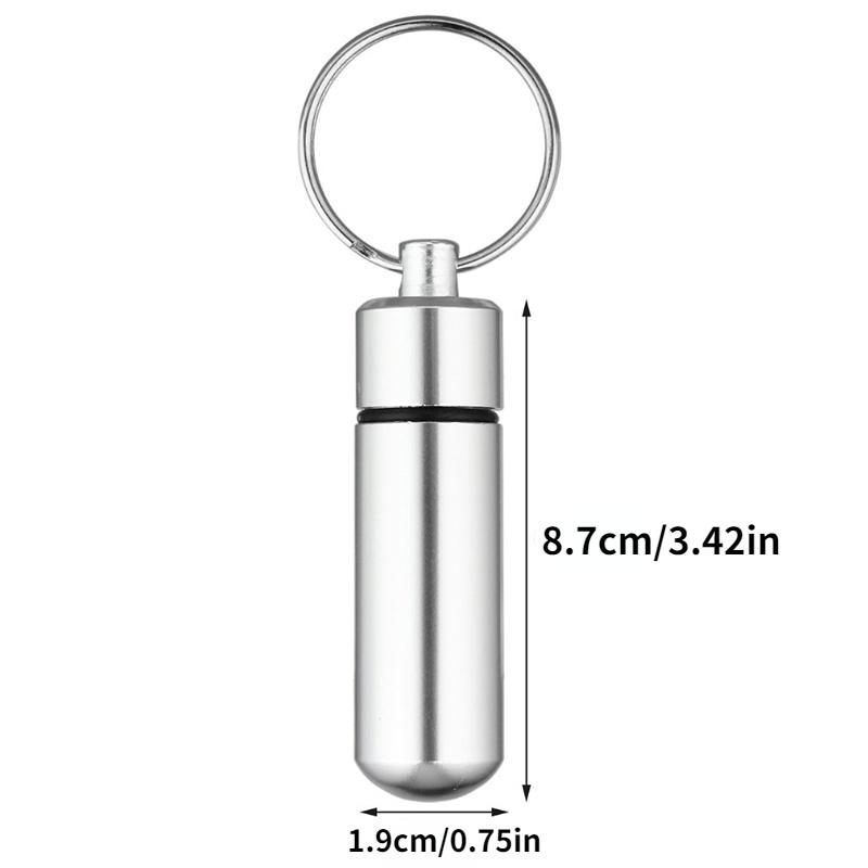 Mini Bærbar Vanntett Aluminium Sølv Pilleboks Etui Flaske Cache Medikamentholder Beholder Med Nøkkelring Nøkkelholder