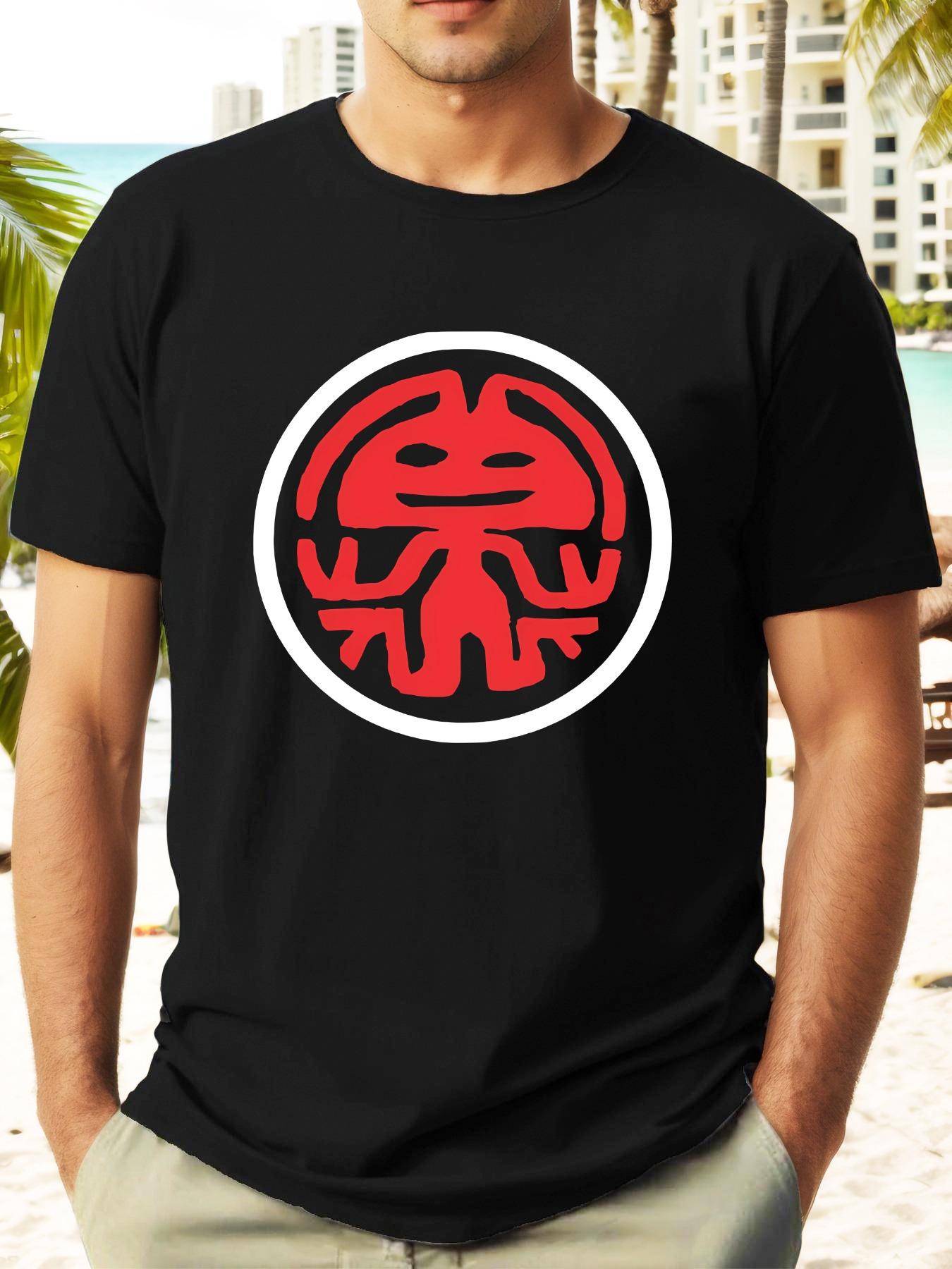 

T-shirt with Red Rabbit Emblem Graphic - Black Summer Round Neck Tee S