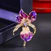 Rhinestone Enamel Lapel Pin Sparkling Plants Badge Vintage Iris Flower Brooch  Suit