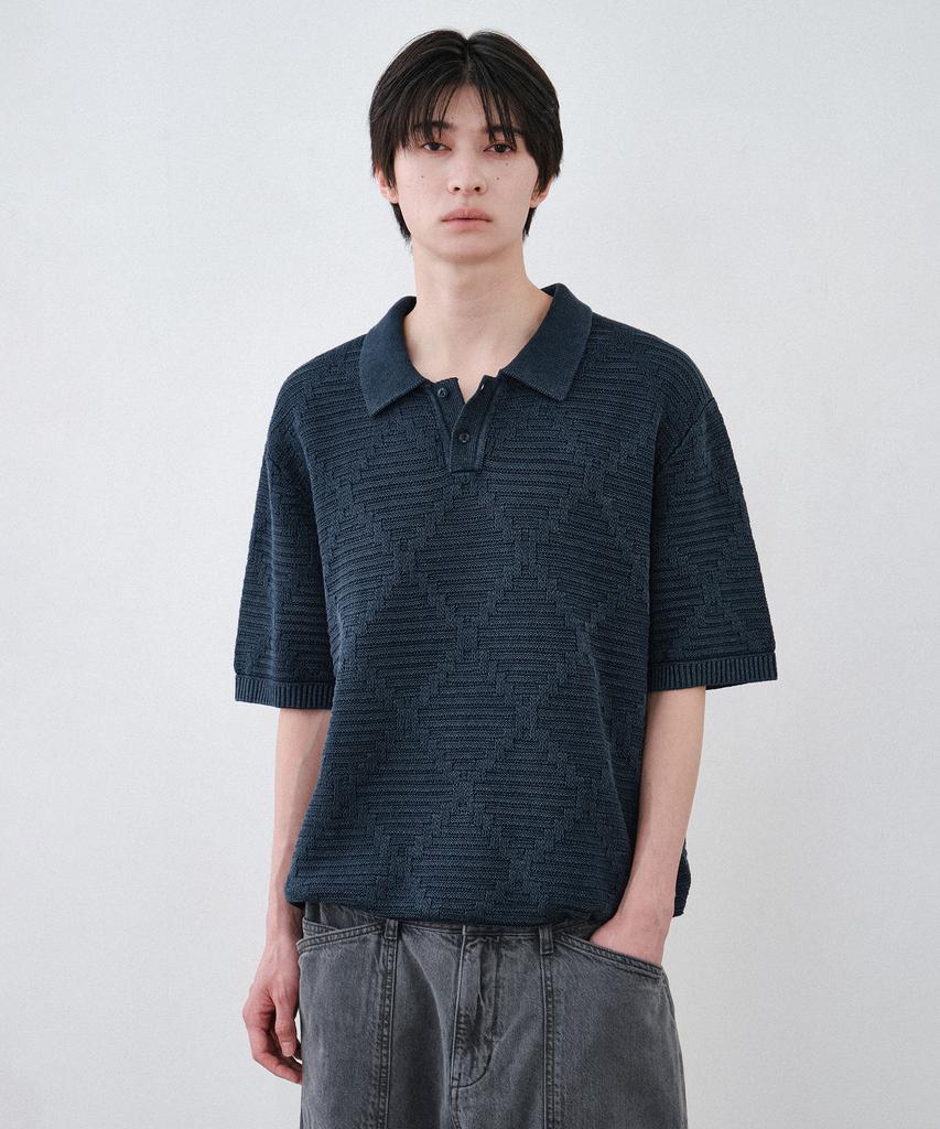 HELEMENT May Cable Short Sleeve Knit (Navy)