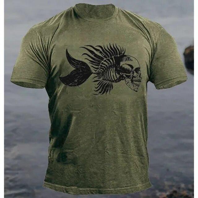 Vintage Herren T-Shirt 3D Schädel Fisch Druck Schreckliche Männer Kleidung Sommer Casual Kurzarm Straße Coole Tops Übergroße Sweatshirt