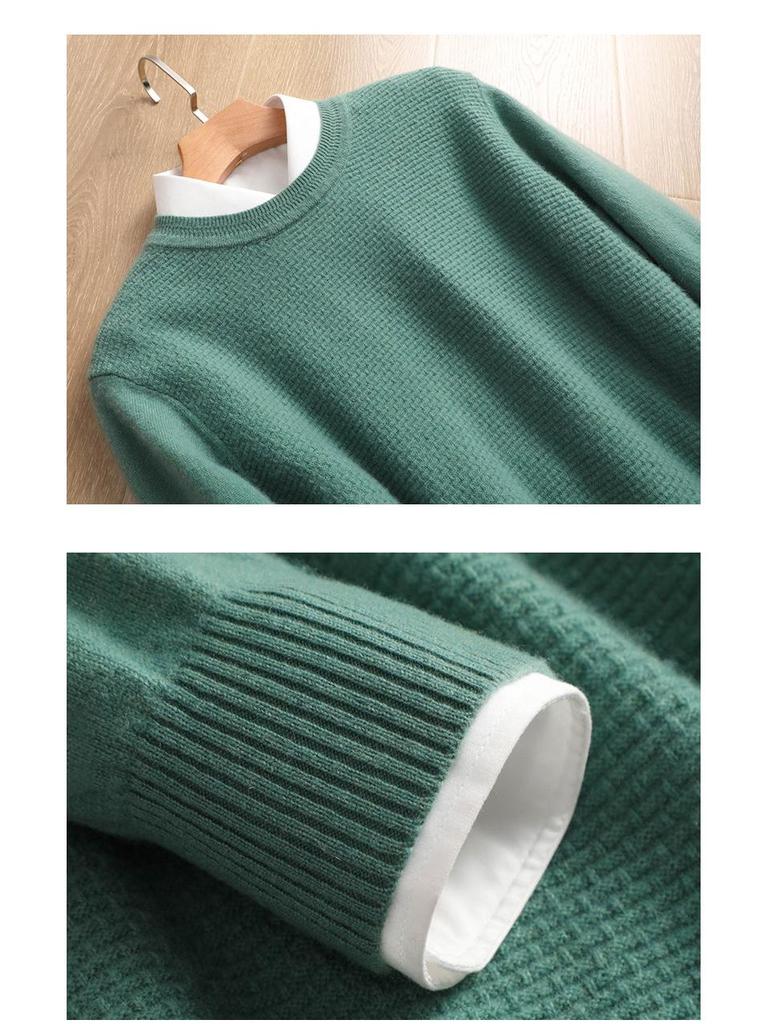 Men's 2022 Pure Wool Knitted Crew Neck Sweater - Long Sleeve, Loose Fit, Mature Casual Jumper