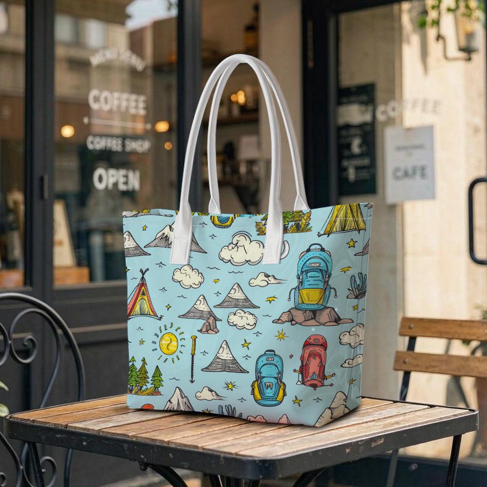 Outdoor Camping Themed Tote Bag Cute Casual Travel Shoulder Bag for Daily Use