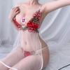 Sexy Dessous Sexy Straps-Nachthemd mit geteiltem Rock und Rosenstickerei, Spitzennetz, Verführungsnachthemd, Salesianer-Anzug
