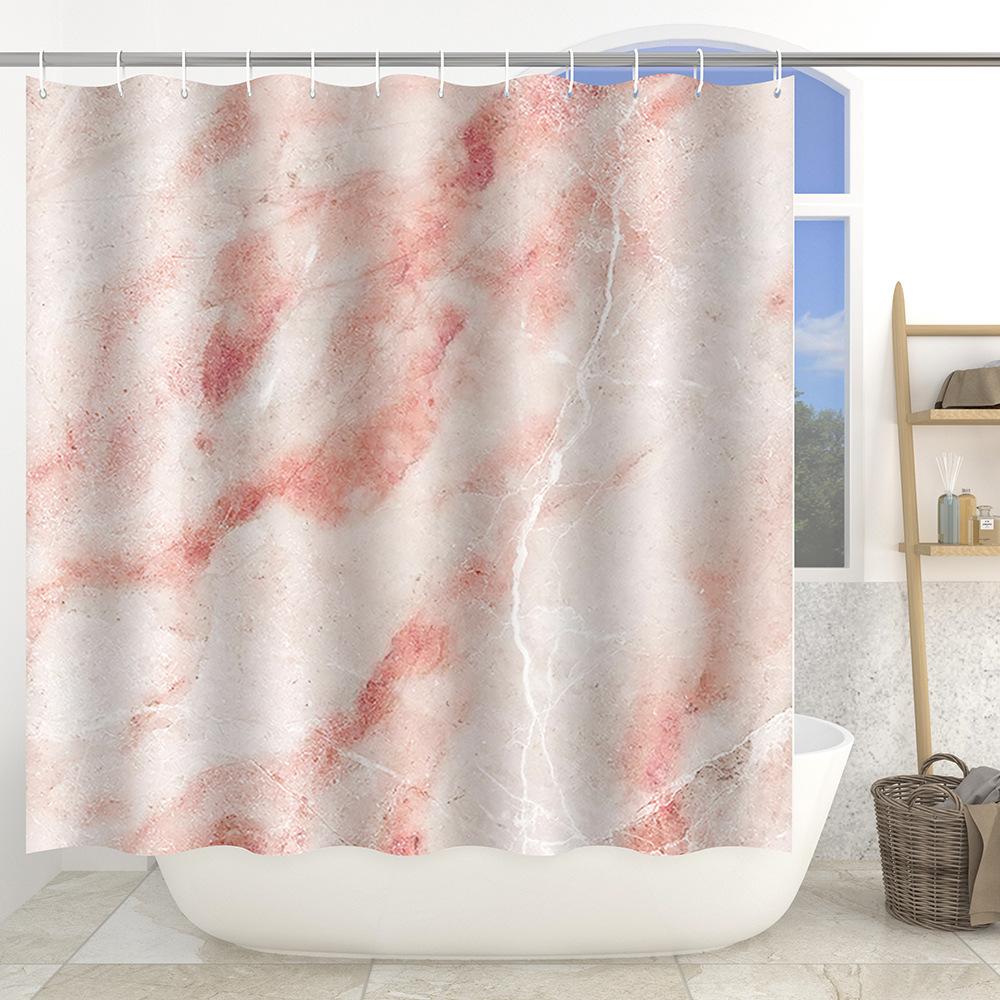 Marble Texture Printing Bathroom Non-Slip Floor Mat Shower Curtain Combination Carpet European And American Style