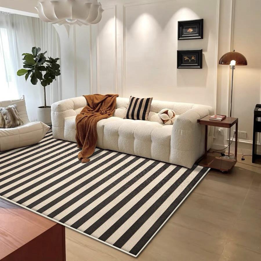 Nordic Light Luxury Carpet Living Room Fashion Striped Decor Sofa Fluffy Plush Rug Customizable Bedroom Soft Short Velvet Mat