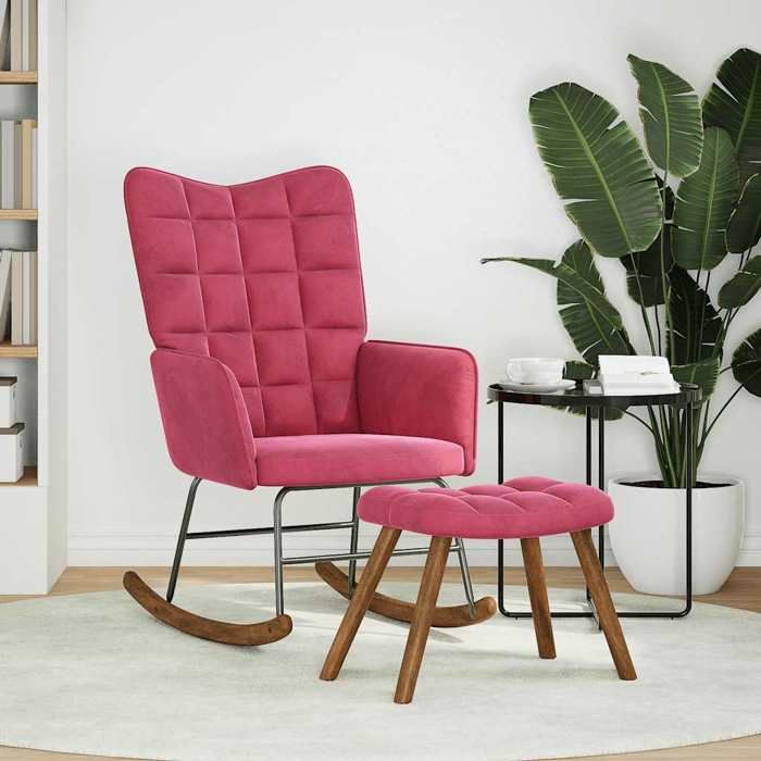VidaXL Rocking Chair with Footrest Burgundy Red Velvet, Rocking Armchair, Lounge Chair, Living Room Seat, Chair, 4016848