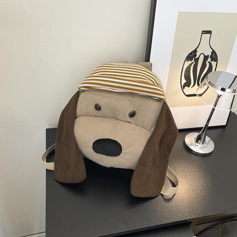 Versatile Striped Brown Cartoon Puppy Backpack: Large Capacity School & Travel Bag