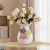 Ceramic Vase with Flowers Ribbed Rose Arrangement Tabletop Artificial Flower
