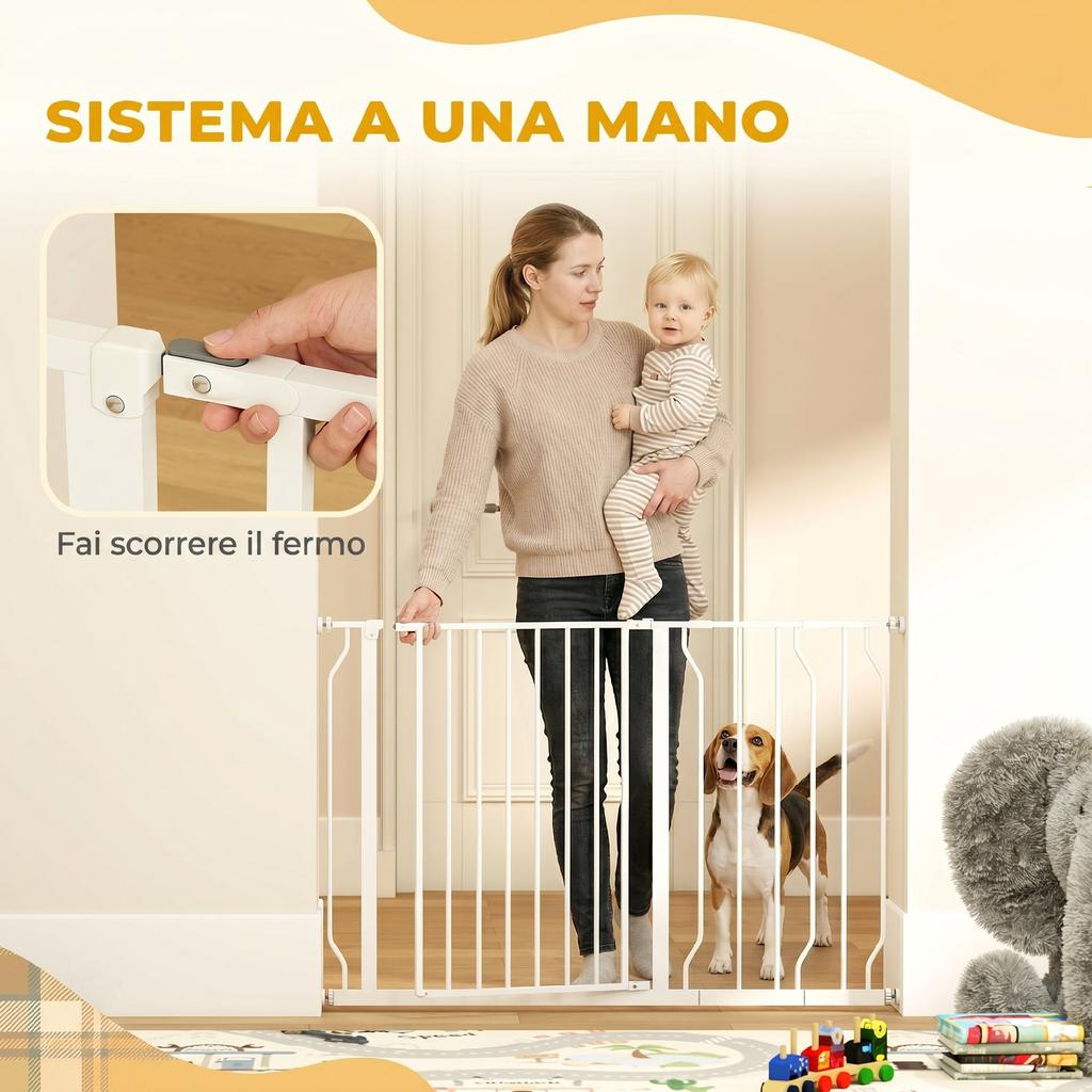 Steel and ABS Dog Safety Gate, Extendable 75-115cm for Stairs and Doors, White