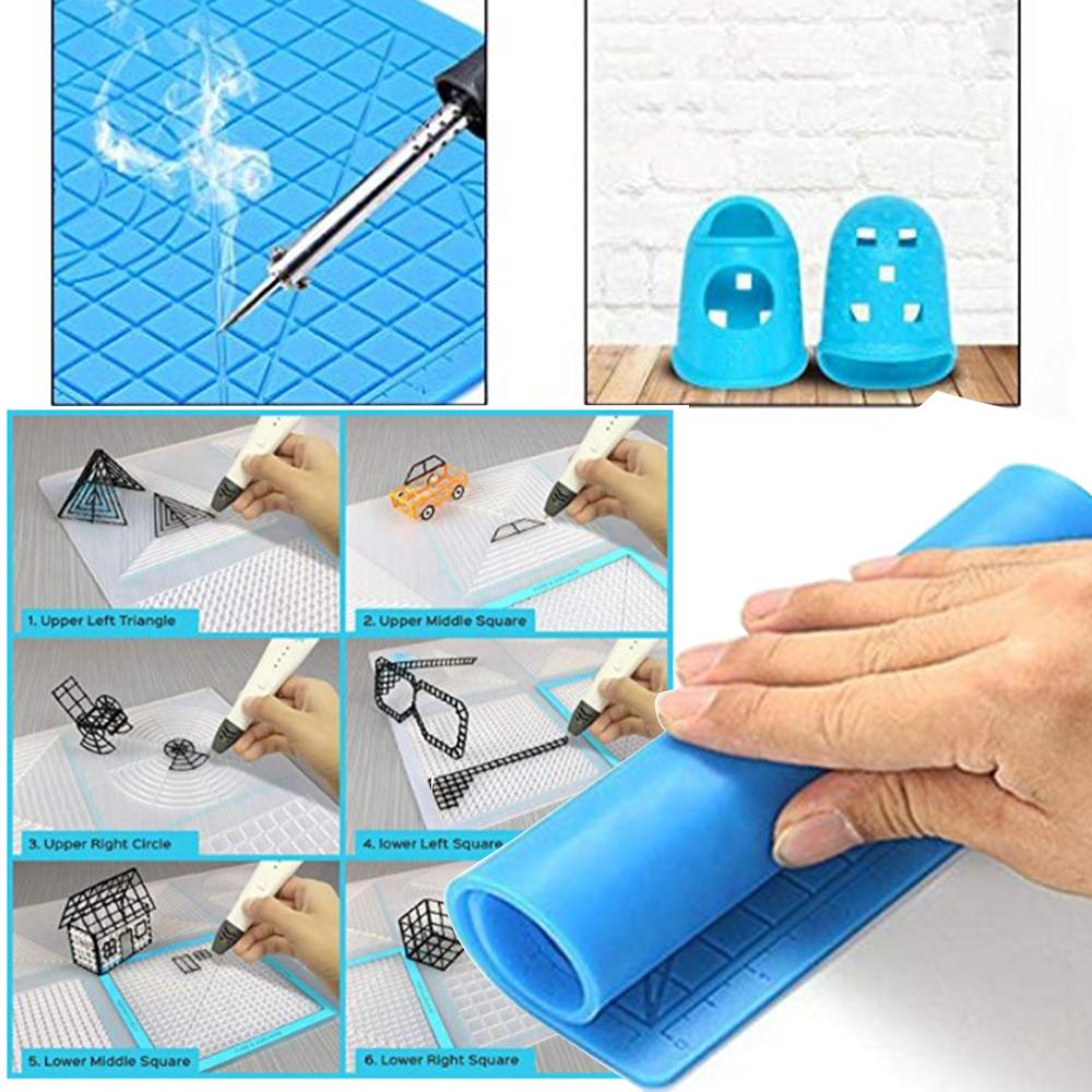 Silicone 3D printing pad for children, DIY 3D printing pen soft silicone design pad with 2 silicone finger covers