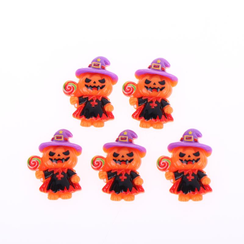 5Pcs Halloween Pumpkin Wizard Jack Resin Charms With Cute Witch Design Perfect For Diy Jewelry Making Halloween Party Decor