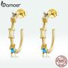 Bamoer 925 Sterling Silver Tricolor Square Zircons Gilded Stud Earring Fashion Jewelry