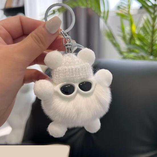 Keychain Cartoon Doll Wearing Hat Glasses Decor Imitation Rabbit Fur Charm Key Chain Keys