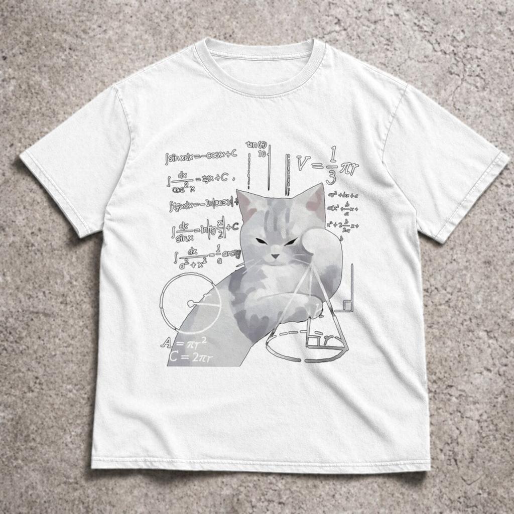 Unisexs Casual Math Cats Graphic TShirt Summer Short Sleeve Round Neck Top Cat Meme Design Fun Print Tee Y2k TShirt