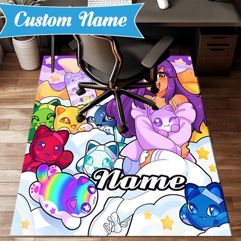 Custom Name Rainbow Aphmau Fantasy World Rug Game Carpet, Floor Mat for Bedroom Living Room Entryway Rug, Home Decor Idea Gift for Christmas birthday