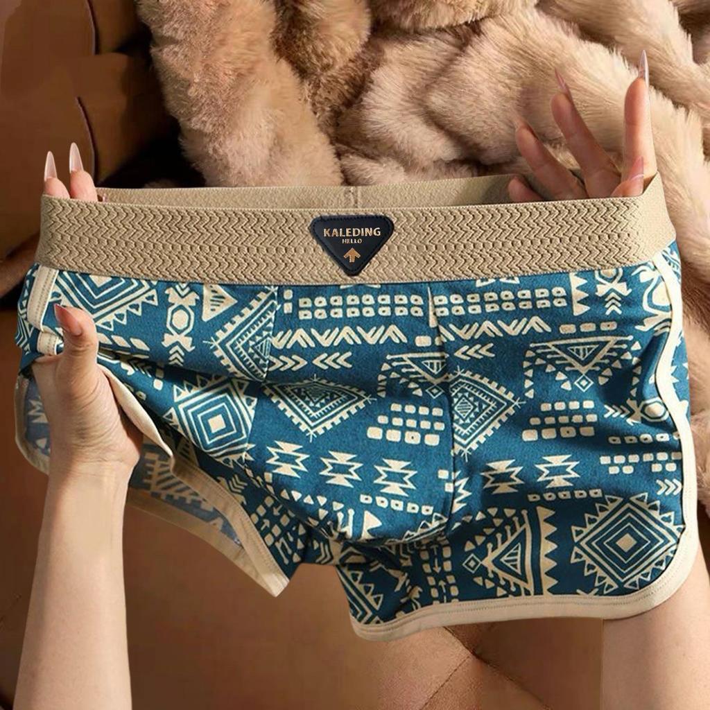 Retro Ethnic Men's Breathable Boxer Briefs, Trendy Cross-Border Plus Size (64-84CM)