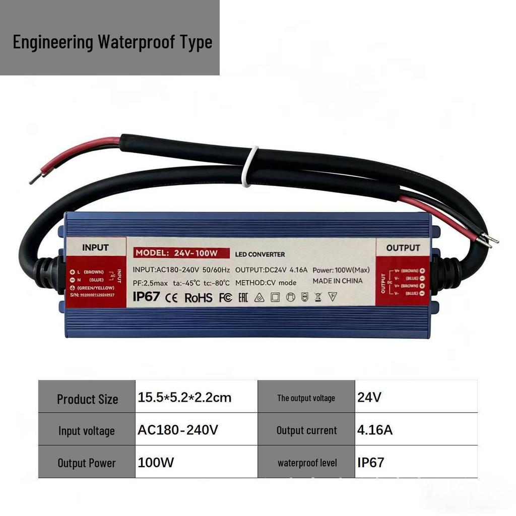 IP67 Outdoor Waterproof Constant Voltage Driver, 12V/24V, 60W-600W Power Supply with Full Potting